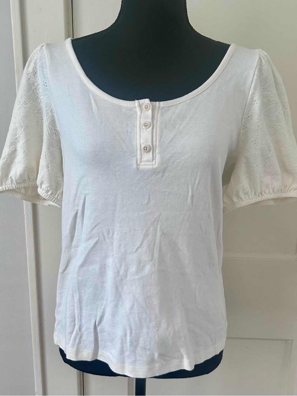 Madewell White Puff Sleeve Henley Tee